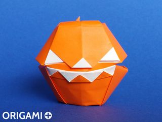 Boîte Citrouille Effrayante d'Halloween en origami