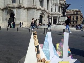 Origami boats in the Palace of Fine Arts in Mexico