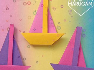 Colorful origami boats in stop-motion by Marugami