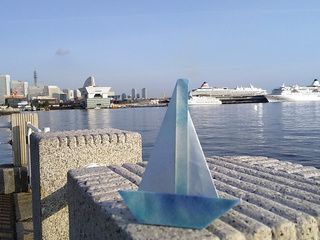 Origami sailboat at Yamashita Park, Yokohama, Japan