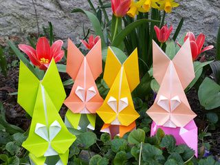 Origami Bunnies in the Garden