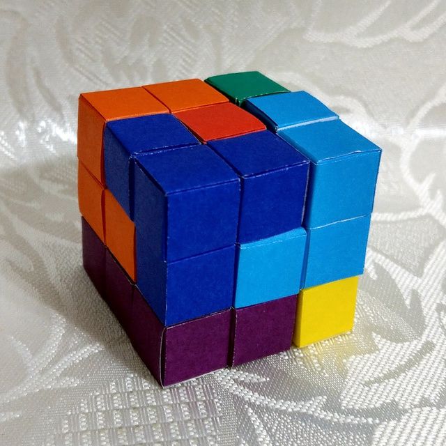 The completed origami Soma cube.