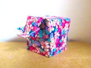 Origami Elephant Box with a beautiful flowers pattern paper