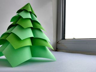 Origami Christmas Tree leaning towards the light