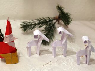 Origami Santa Claus, sleigh and reindeers