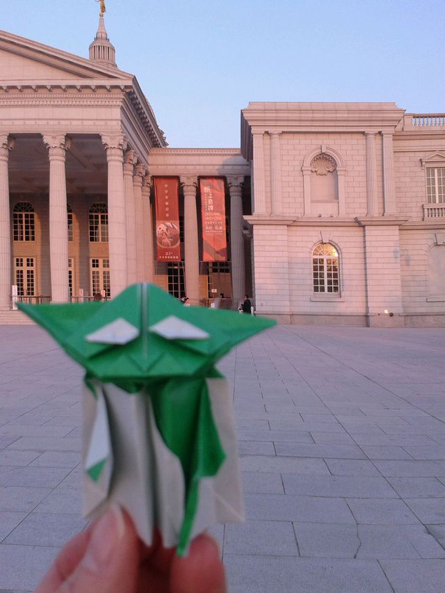 Origami Yoda in front of the Chimei Museum in Tainan City in Taiwan.