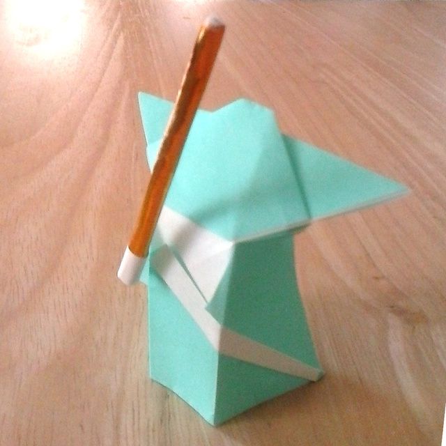 Origami Yoda and lightsaber.